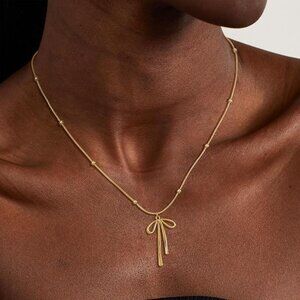 Gold Necklace for Women Bow Necklace 14K Dainty Gold Necklace Cute Small Tiny